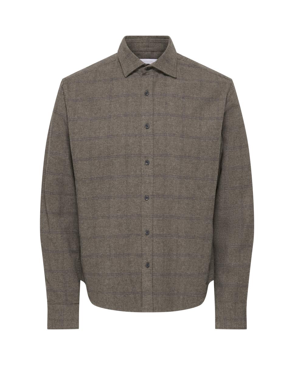 Camisa de hombre manga larga slim fit.100% Algodón. - Only & Sons - Marrón Marrón-3