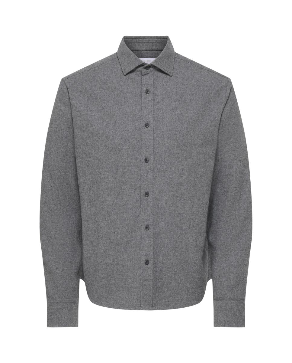 Camisa de hombre manga larga slim fit.100% Algodón. - Only & Sons - Gris Gris-3
