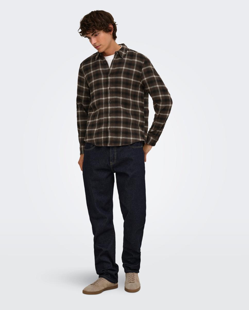 Camisa de hombre manga larga regular fit. 100% Algodón orgánico. - Only & Sons - Marrón oscuro Marrón oscuro-6
