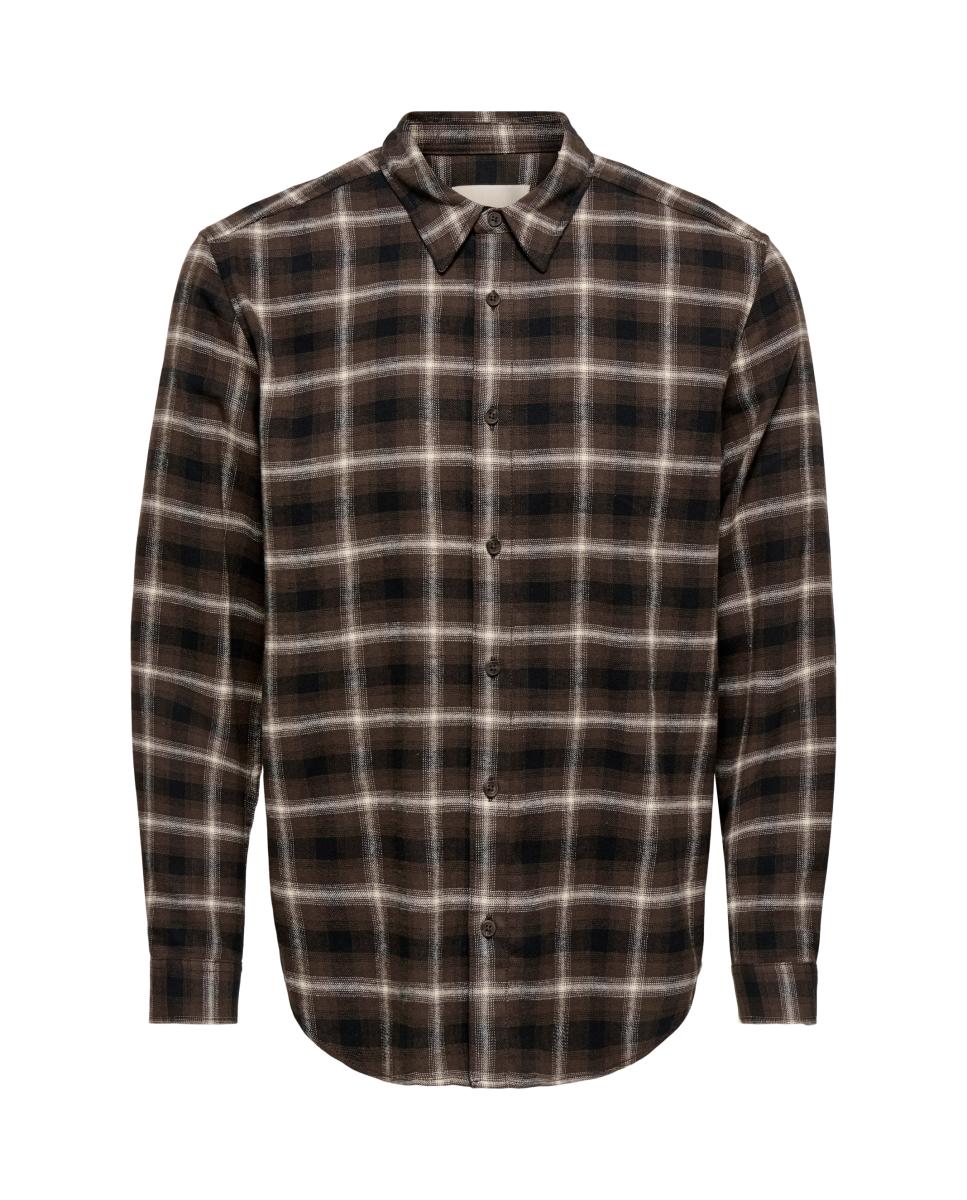 Camisa de hombre manga larga regular fit. 100% Algodón orgánico. - Only & Sons - Marrón oscuro Marrón oscuro-4