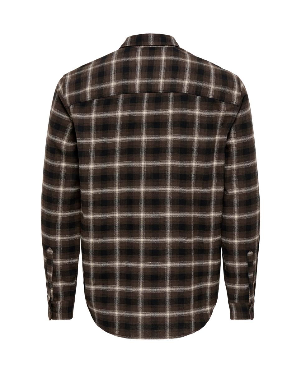 Camisa de hombre manga larga regular fit. 100% Algodón orgánico. - Only & Sons - Marrón oscuro Marrón oscuro-5