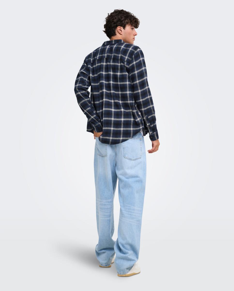 Camisa de hombre manga larga regular fit. 100% Algodón orgánico. - Only & Sons - Azul marino Azul marino-2