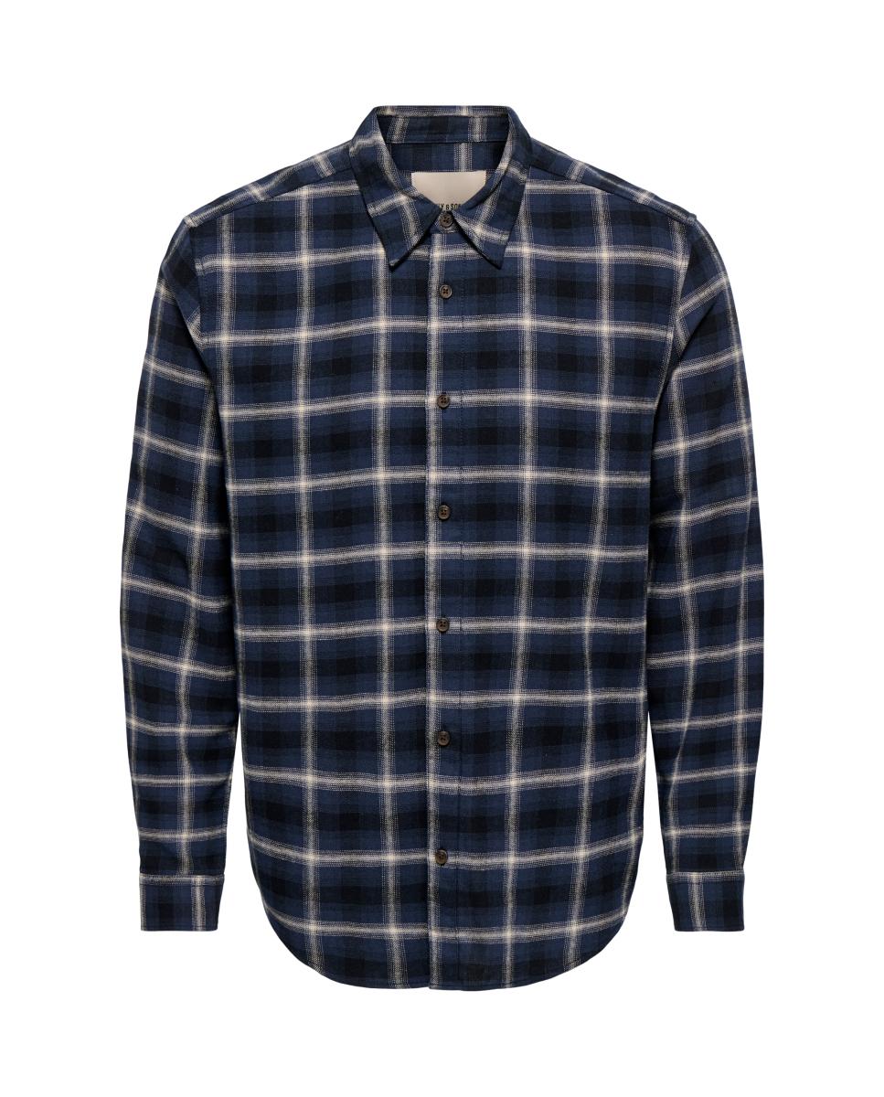 Camisa de hombre manga larga regular fit. 100% Algodón orgánico. - Only & Sons - Azul marino Azul marino-5