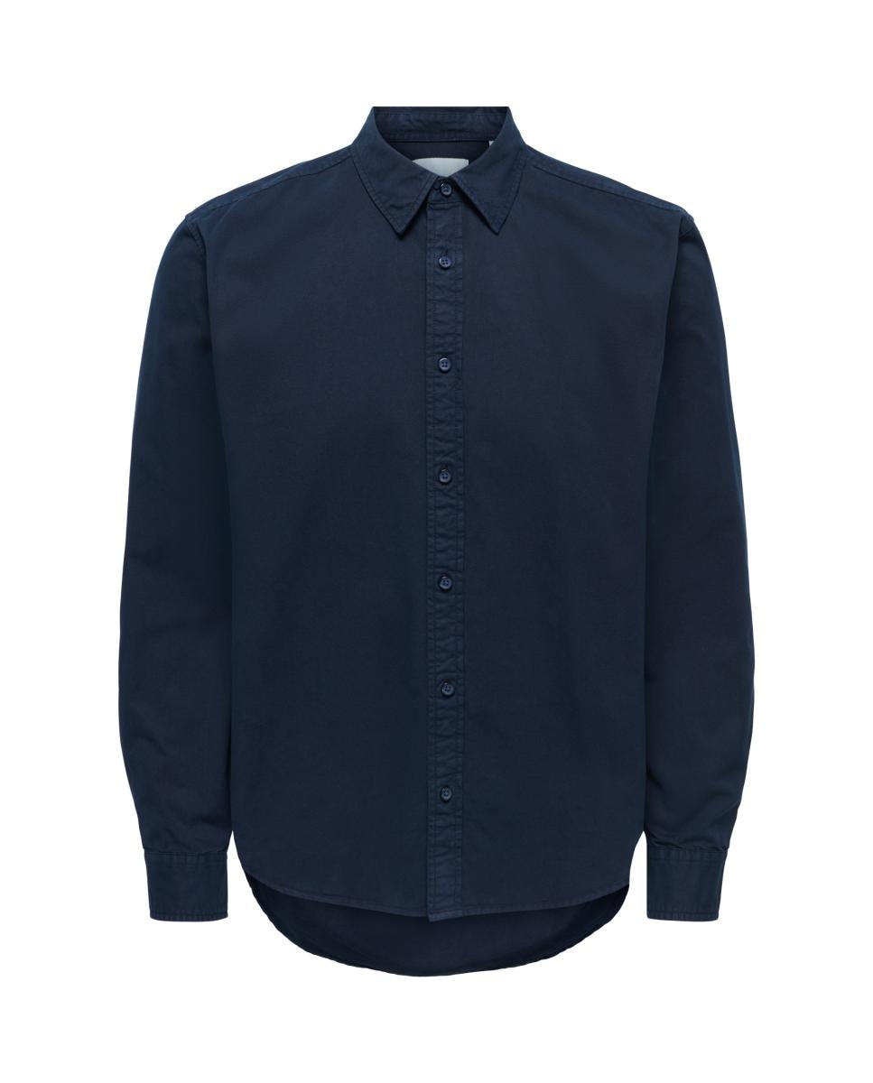 Camisa de Manga Comprida com Fecho de Botões Azul-marinho-3
