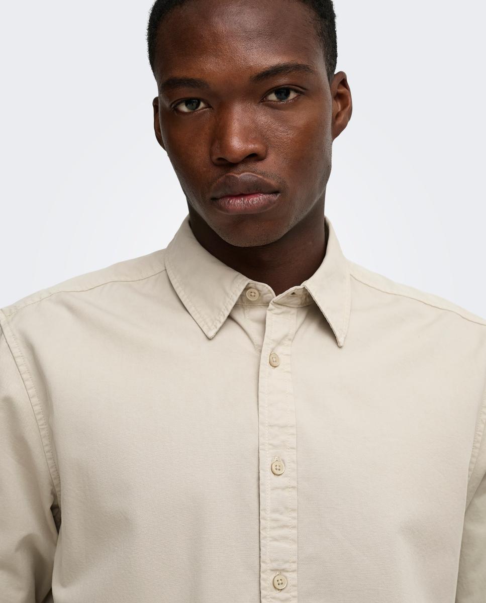 Camisa de manga larga con cierre de botones - Only & Sons - Beige Beige-4
