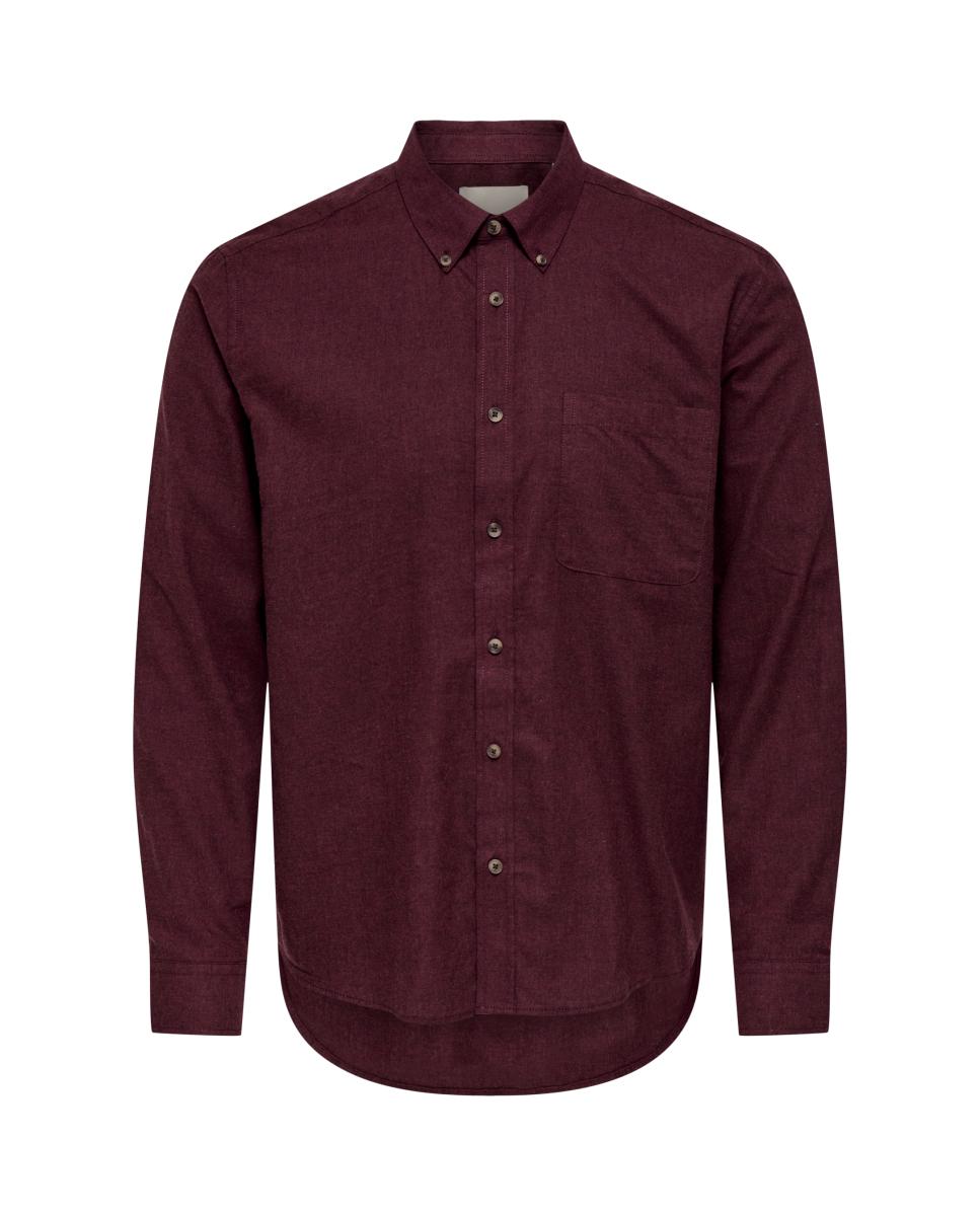 Camisa de hombre con cuello clásico y bolsillo frontal - Only & Sons - Burdeos Burdeos-3