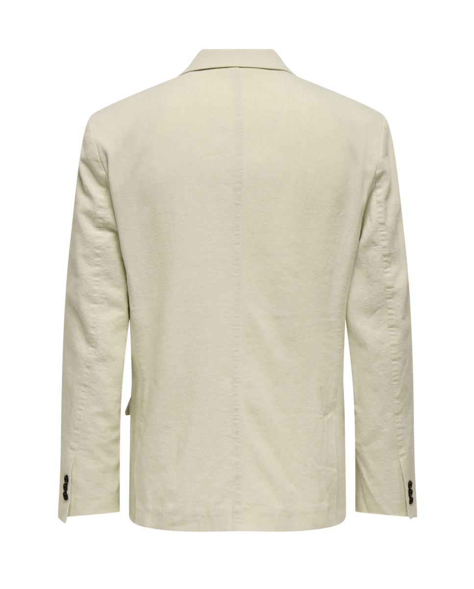 Casaco Blazer Slim Fit de Algodão e Linho Bege-4