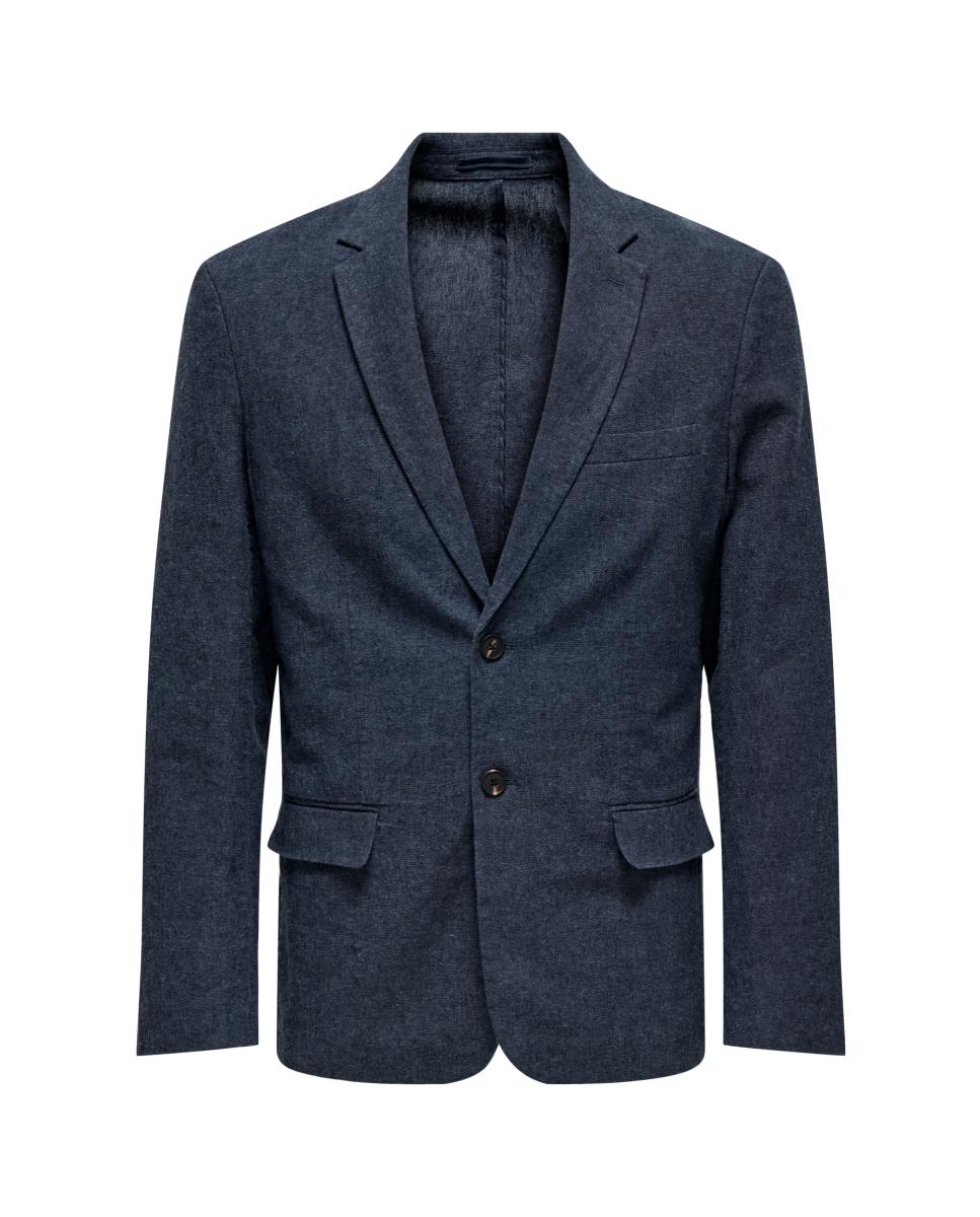Casaco Tipo Blazer Slim Fit. Composto de Algodão e Linho Azul-marinho-4