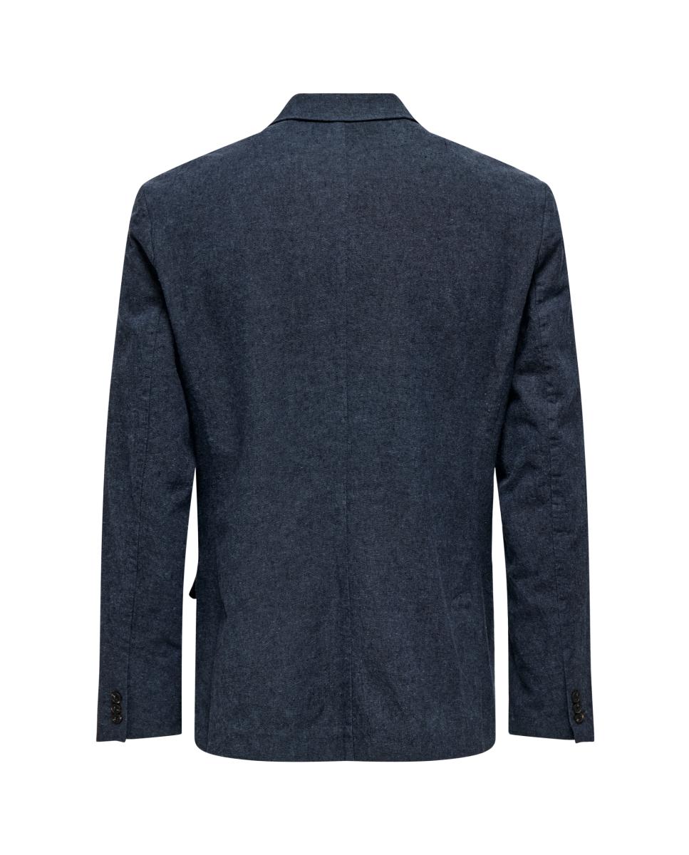 Casaco Tipo Blazer Slim Fit. Composto de Algodão e Linho Azul-marinho-5