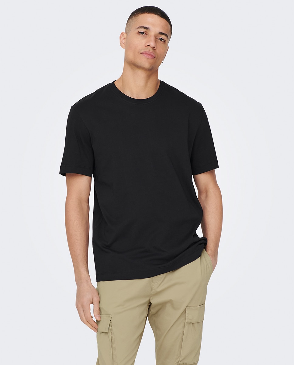 Camiseta básica de hombre manga corta - Only & Sons - Negro Negro-1