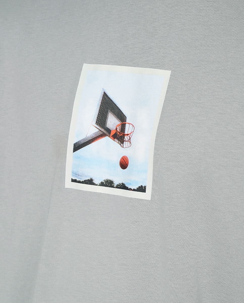 T-shirt de Manga Curta com Detalhe à Frente Cinzento-4