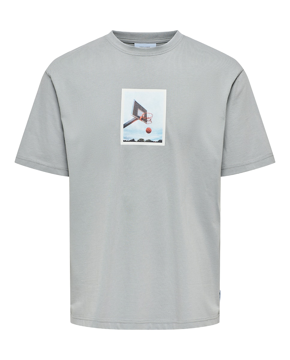 T-shirt de Manga Curta com Detalhe à Frente Cinzento-5