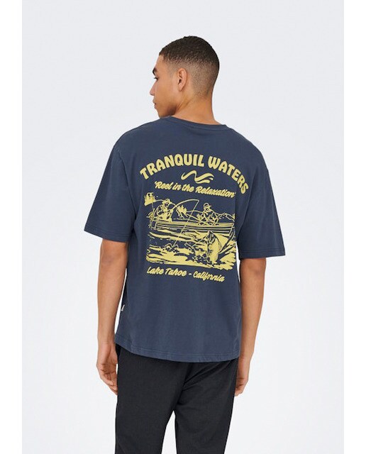 T-shirt Relaxed Fit com Manga Curta Azul-2