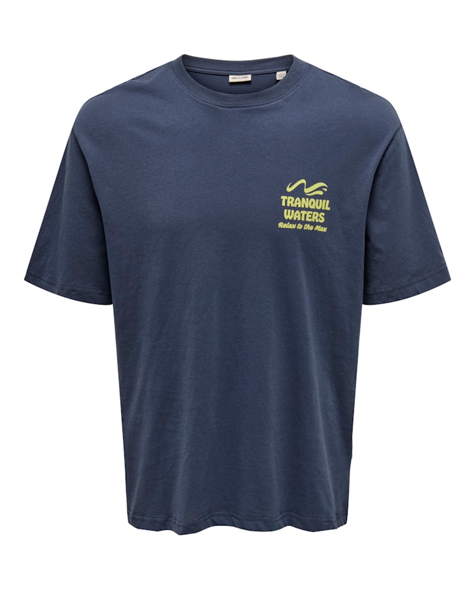 T-shirt Relaxed Fit com Manga Curta Azul-5