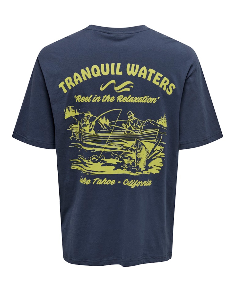 T-shirt Relaxed Fit com Manga Curta Azul-6