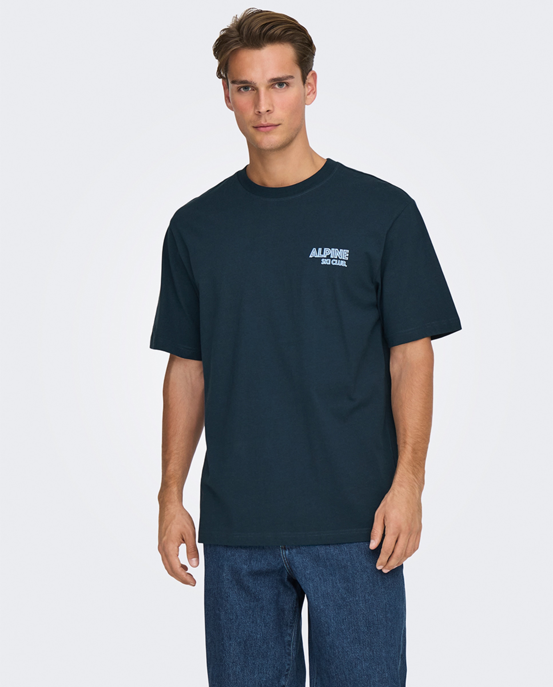 T-shirt de Manga Curta Relaxed Fit 100% Algodão Azul-1