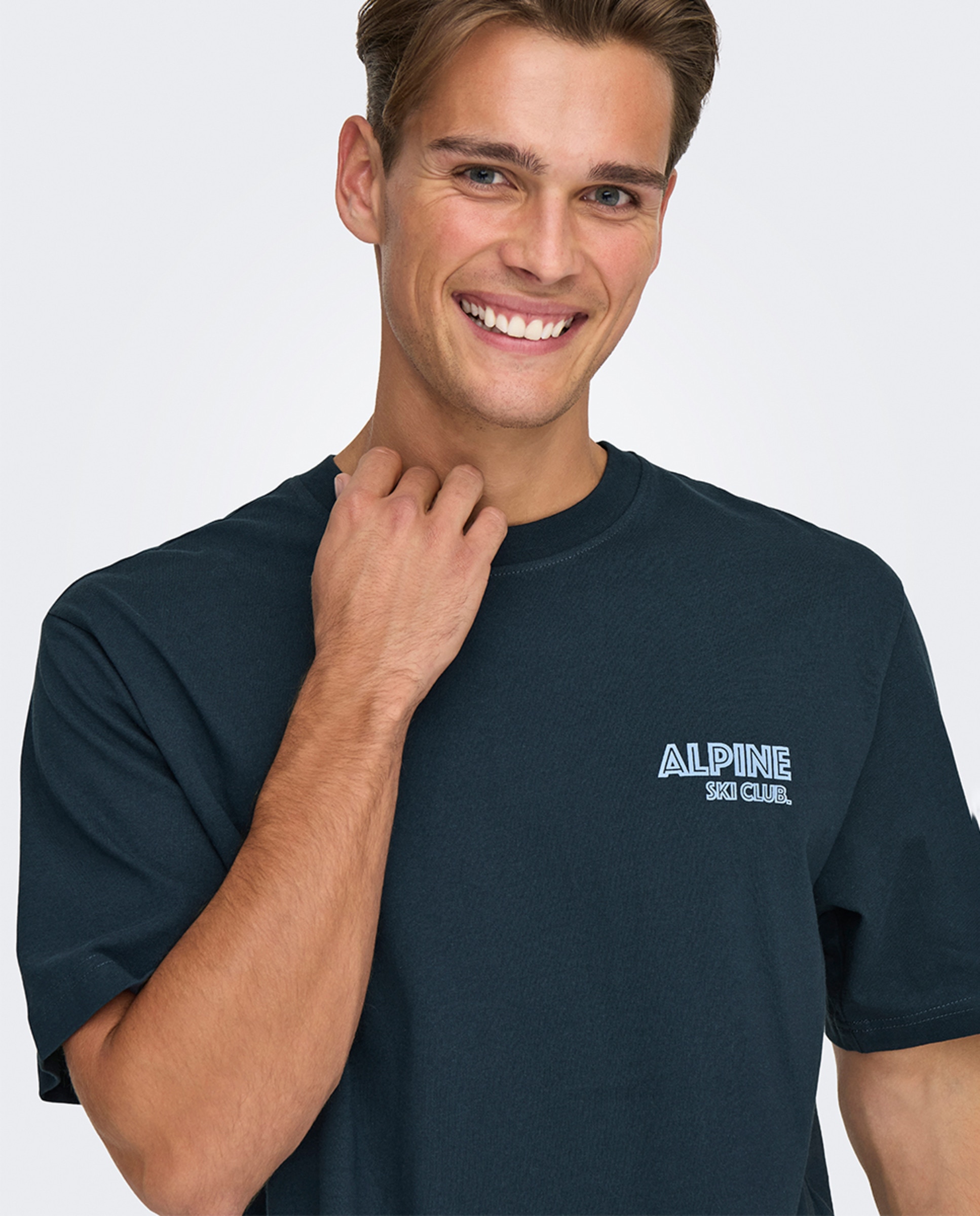 T-shirt de Manga Curta Relaxed Fit 100% Algodão Azul-4