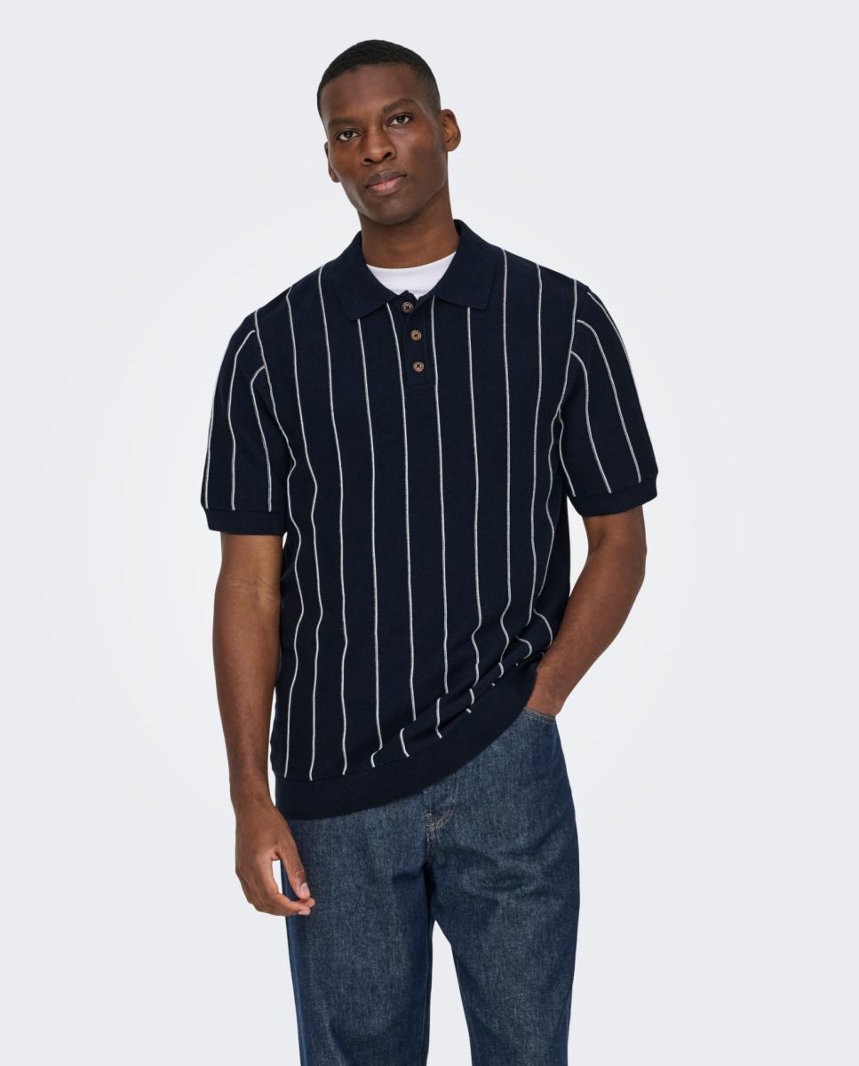Polo de Malha Regular Fit com Manga Curta Azul-marinho-1