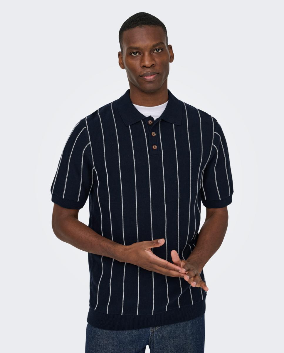 Polo de Malha Regular Fit com Manga Curta Azul-marinho-3