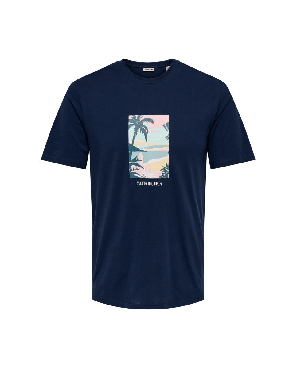 T-shirt de Manga Curta com Estampado à Frente Azul-marinho-2