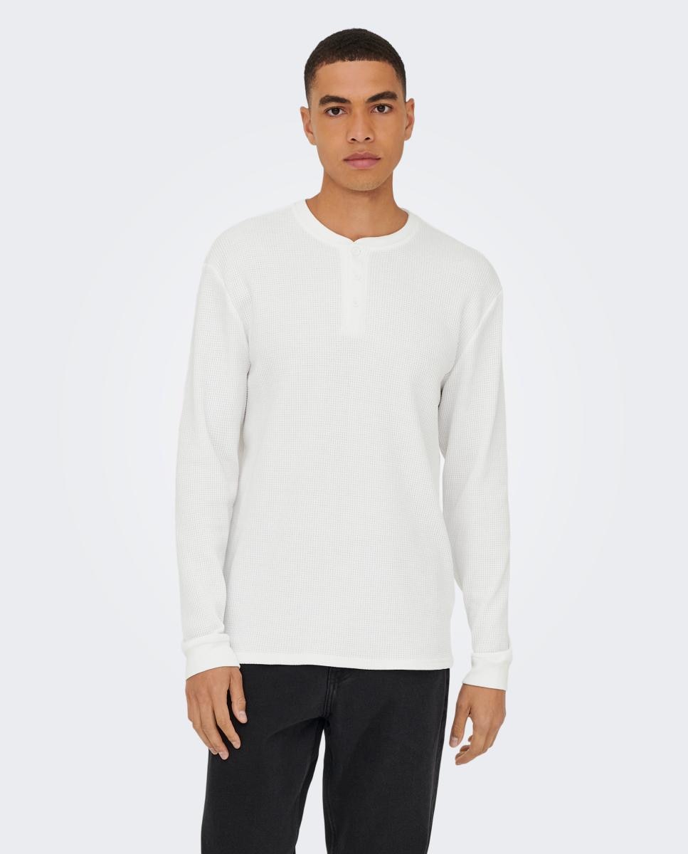 Only &amp; Sons - Camiseta de hombre de manga larga con cuello Henley.