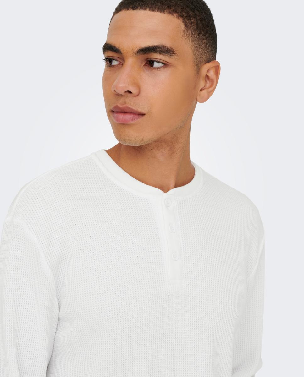 Camiseta de hombre de manga larga con cuello Henley - Only & Sons - Blanco Blanco-2