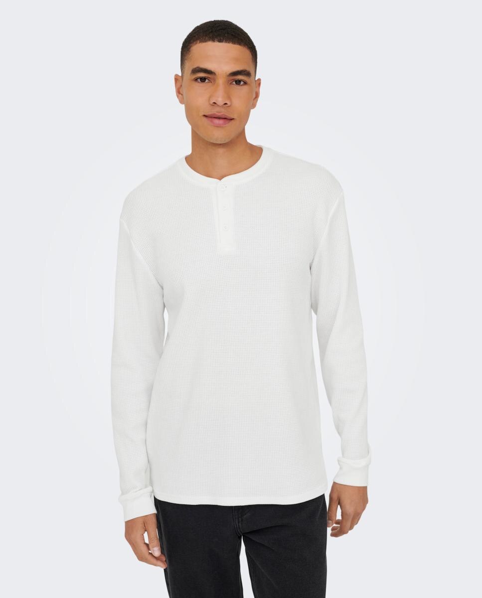 Camiseta de hombre de manga larga con cuello Henley - Only & Sons - Blanco Blanco-3