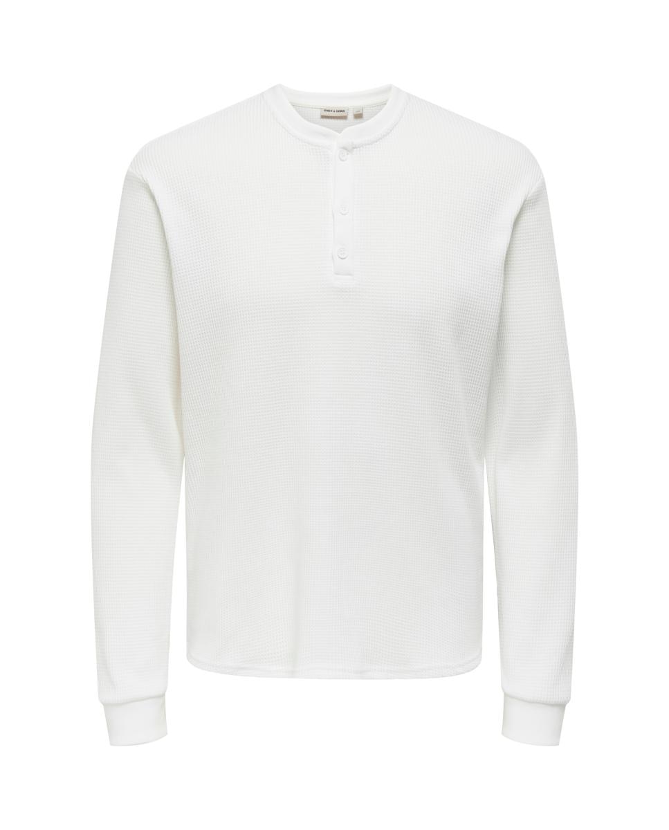 Camiseta de hombre de manga larga con cuello Henley - Only & Sons - Blanco Blanco-4