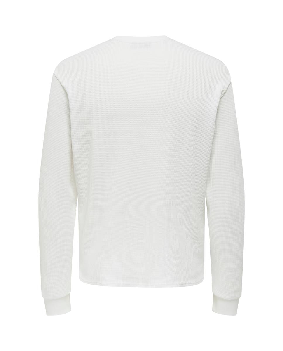 Camiseta de hombre de manga larga con cuello Henley - Only & Sons - Blanco Blanco-5
