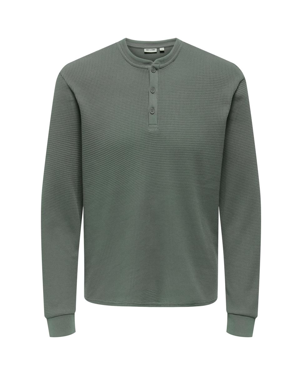 Camisola de Manga Comprida com Gola Henley Cinzento-4