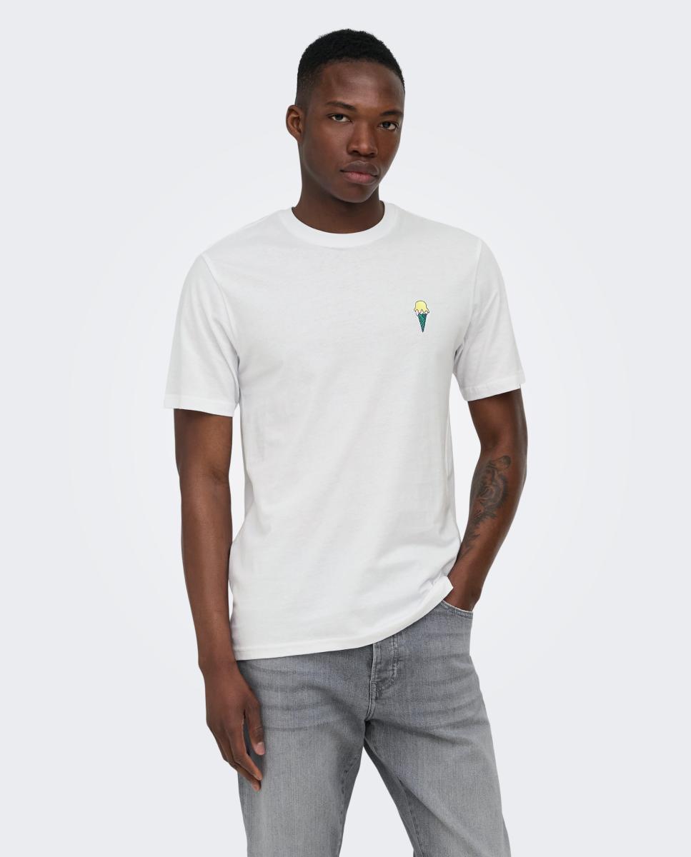 Camiseta de hombre de manga corta y detalle bordado - Only & Sons - Blanco Blanco-1
