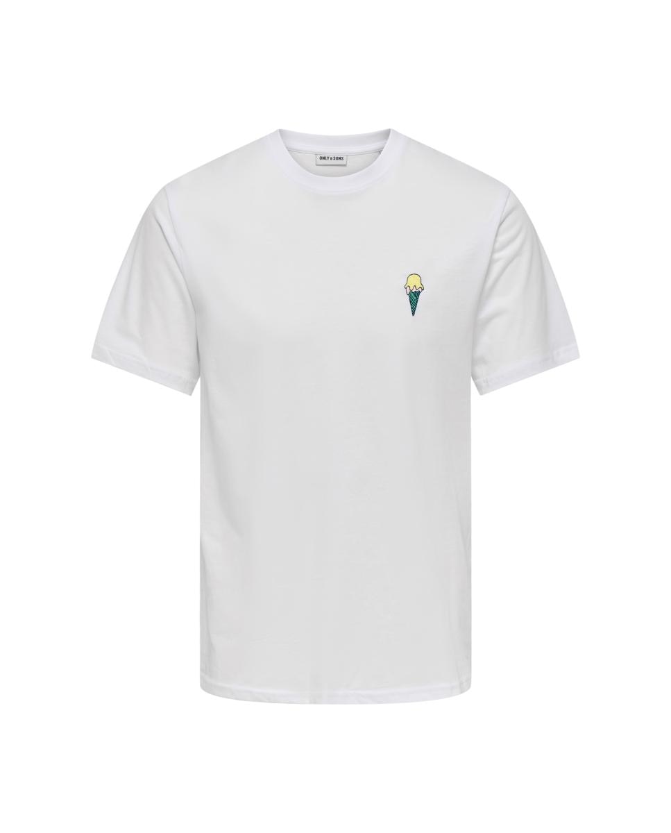 Camiseta de hombre de manga corta y detalle bordado - Only & Sons - Blanco Blanco-4