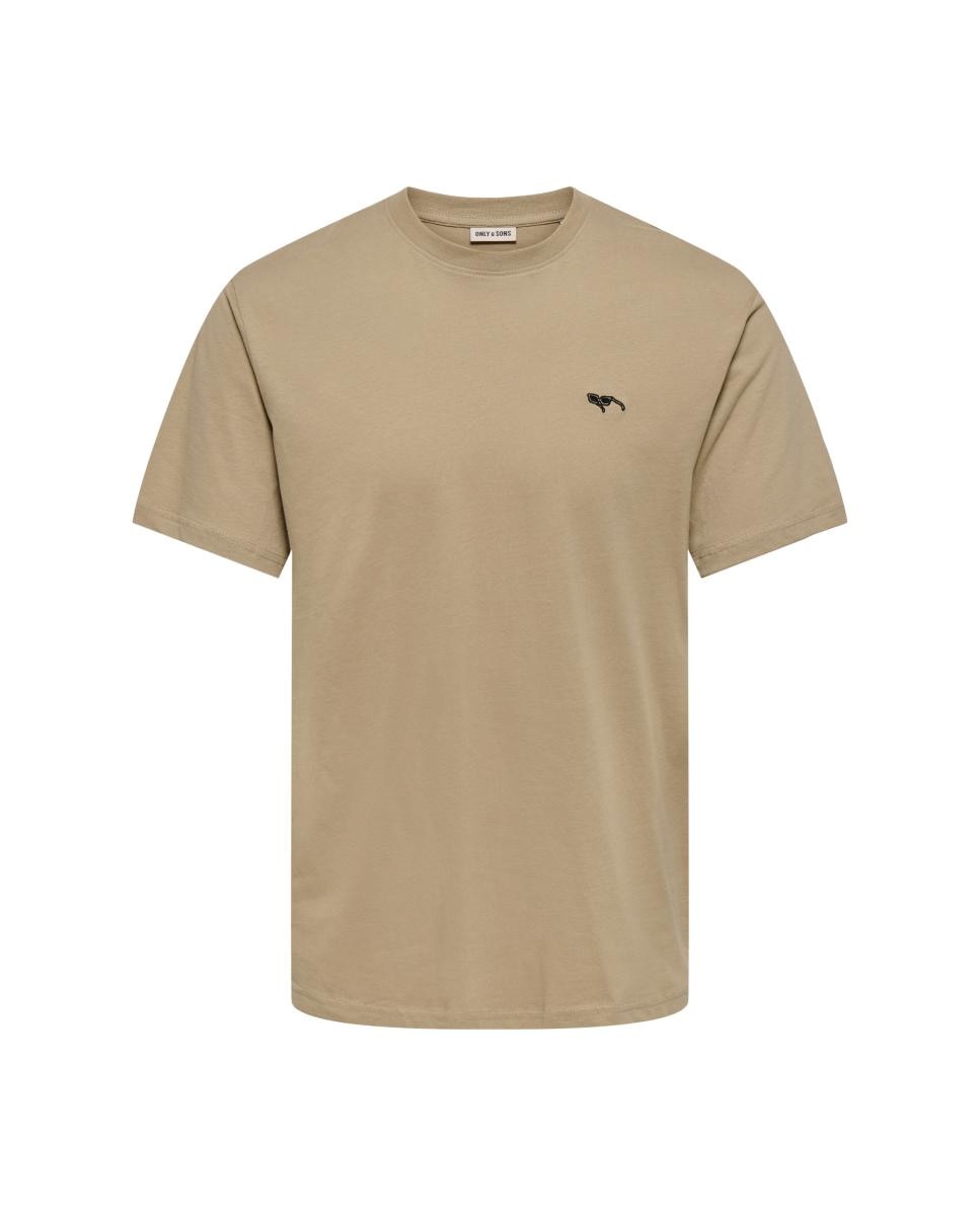 Camiseta de hombre de manga corta y detalle bordado - Only & Sons - Beige Beige-3