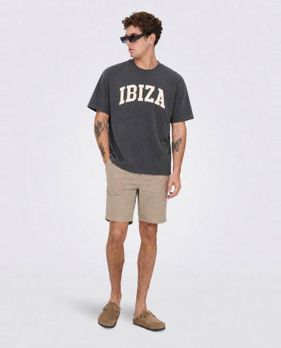 Camiseta de hombre con print frontal y cuello redondo - Only & Sons - Gris Gris-1