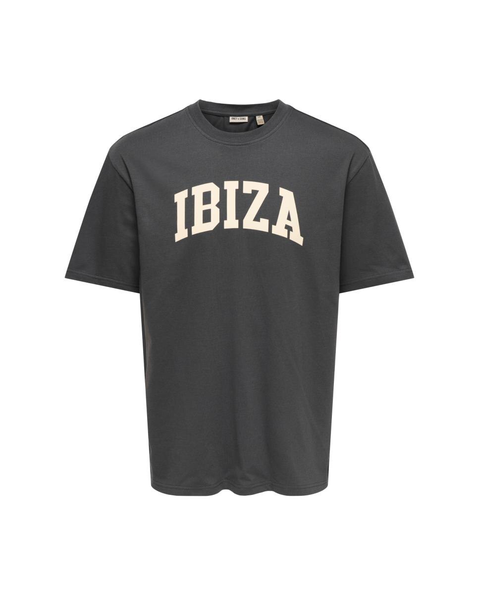 Camiseta de hombre con print frontal y cuello redondo - Only & Sons - Gris Gris-3