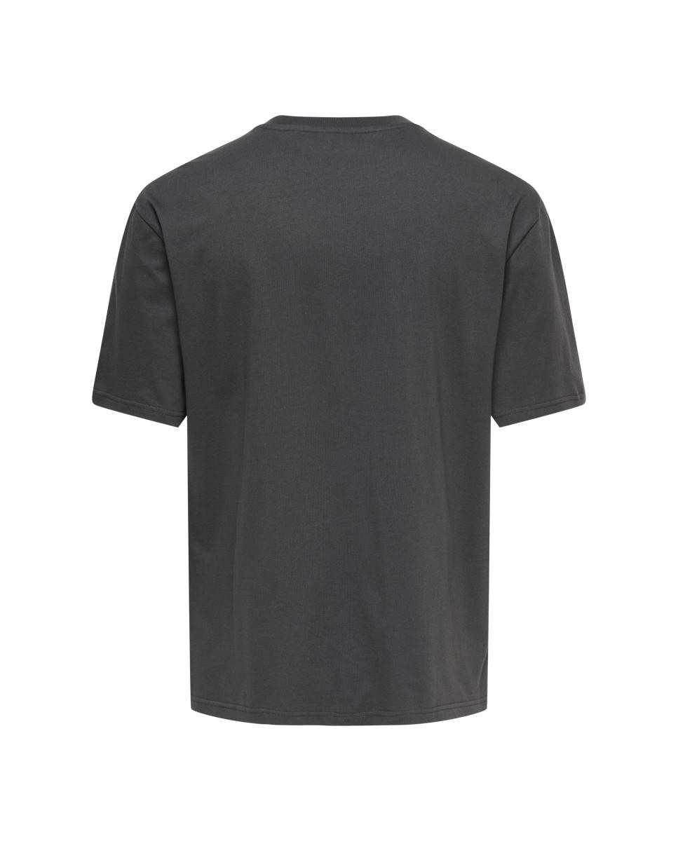 Camiseta de hombre con print frontal y cuello redondo - Only & Sons - Gris Gris-4