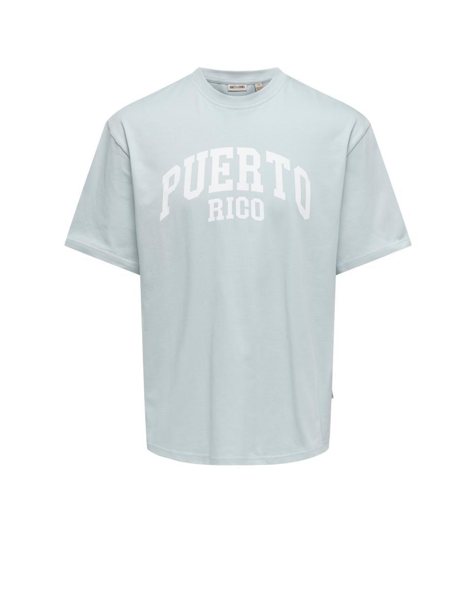 T-shirt com Estampado à Frente e Gola Redonda Azul-3