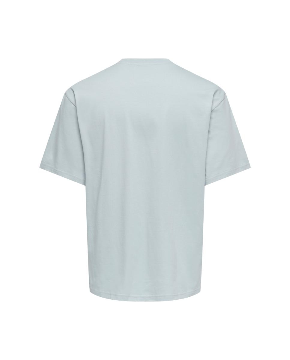 T-shirt com Estampado à Frente e Gola Redonda Azul-4