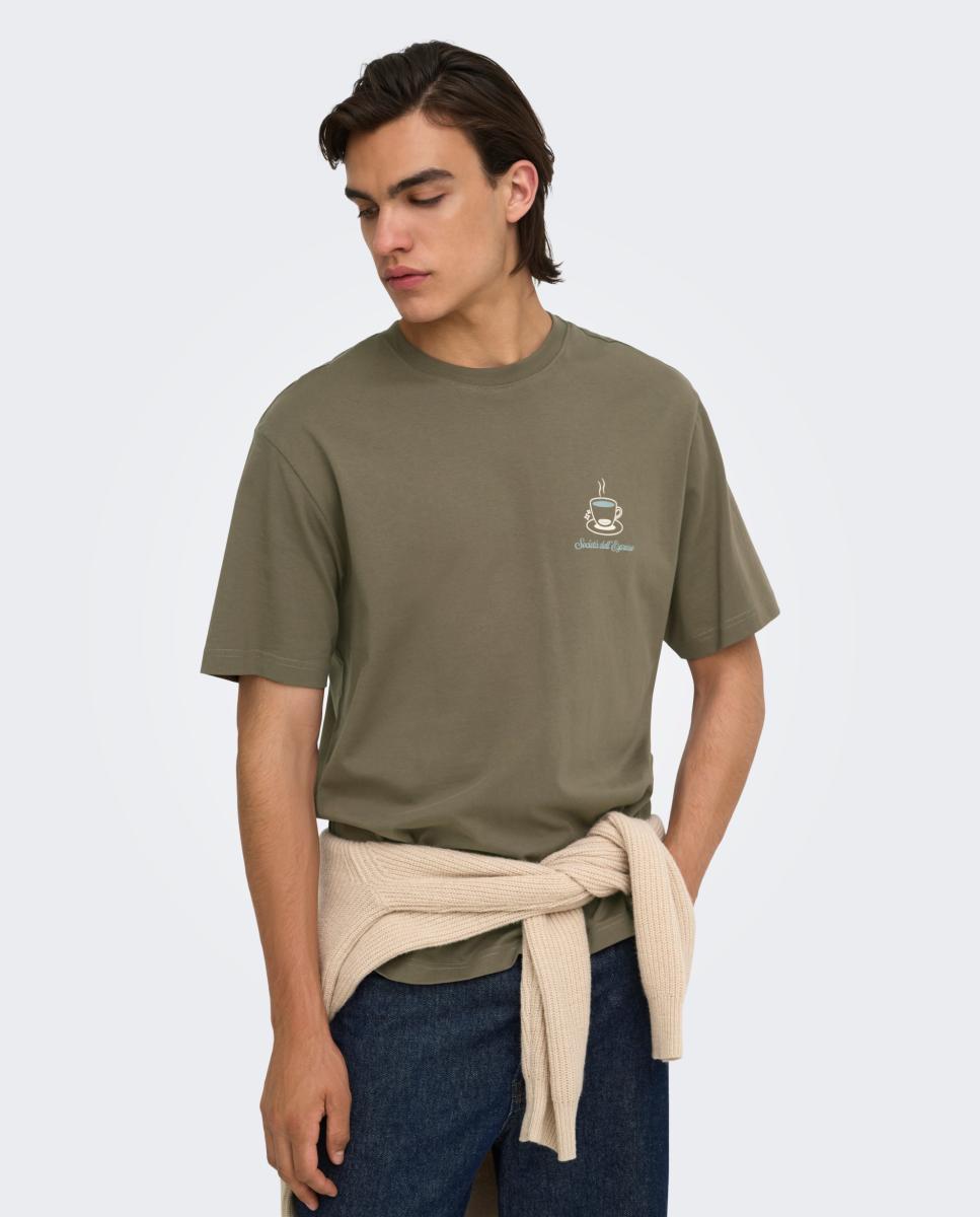 Camiseta de hombre de manga corta y print trasero - Only & Sons - Marrón Marrón-1