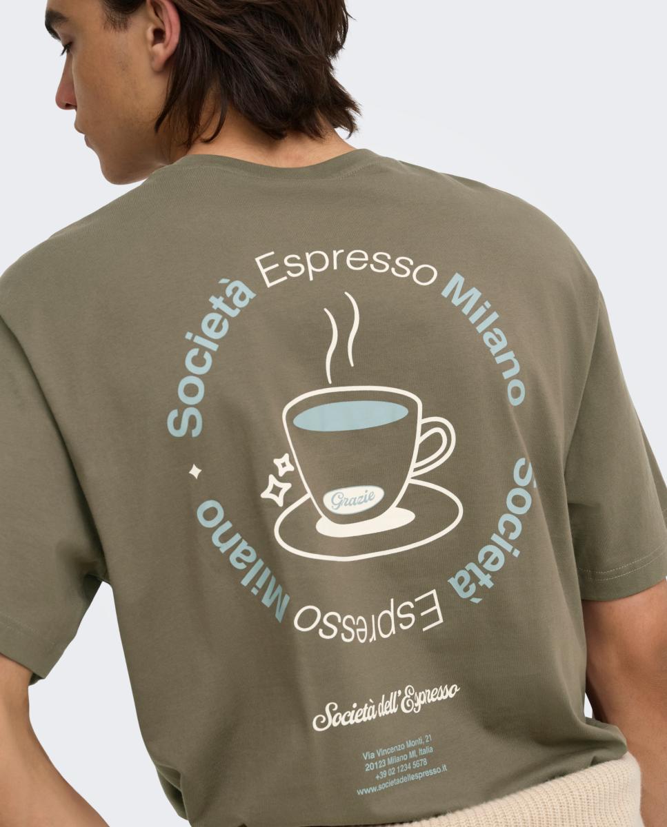 Camiseta de hombre de manga corta y print trasero - Only & Sons - Marrón Marrón-2