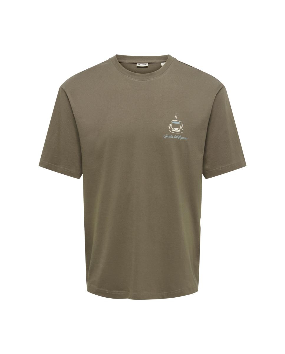 Camiseta de hombre de manga corta y print trasero - Only & Sons - Marrón Marrón-3