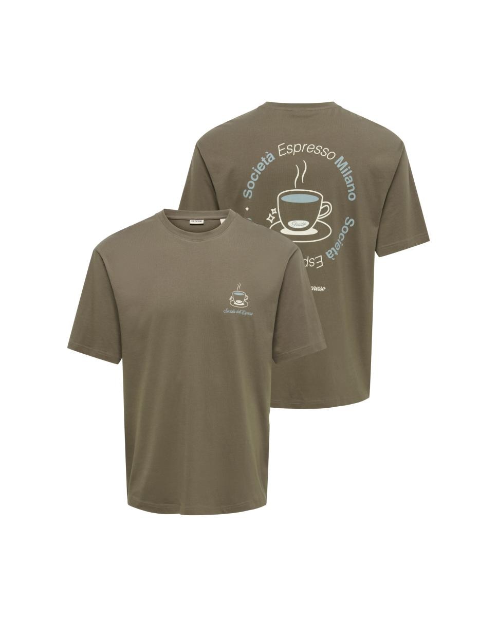 Camiseta de hombre de manga corta y print trasero - Only & Sons - Marrón Marrón-5