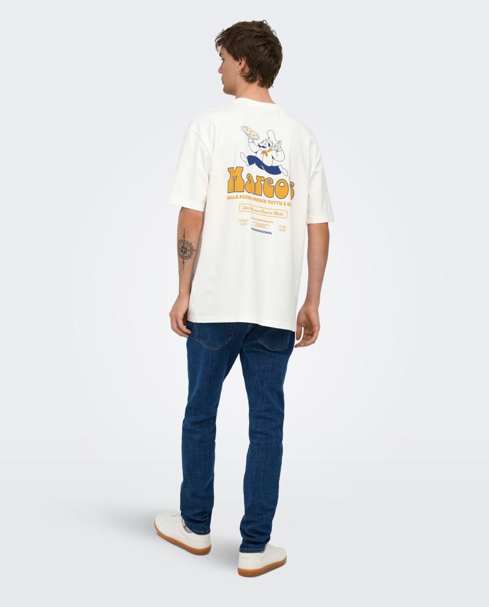 T-shirt de Manga Curta e Estampado Traseiro Branco-2