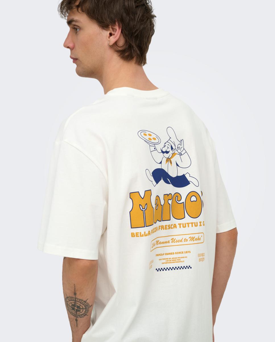 T-shirt de Manga Curta e Estampado Traseiro Branco-3