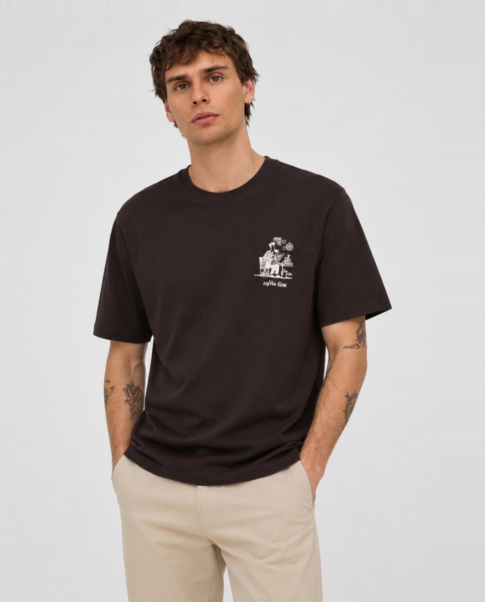 Camiseta de hombre de manga corta con detalle frontal - Only & Sons - Marrón oscuro Marrón oscuro-1