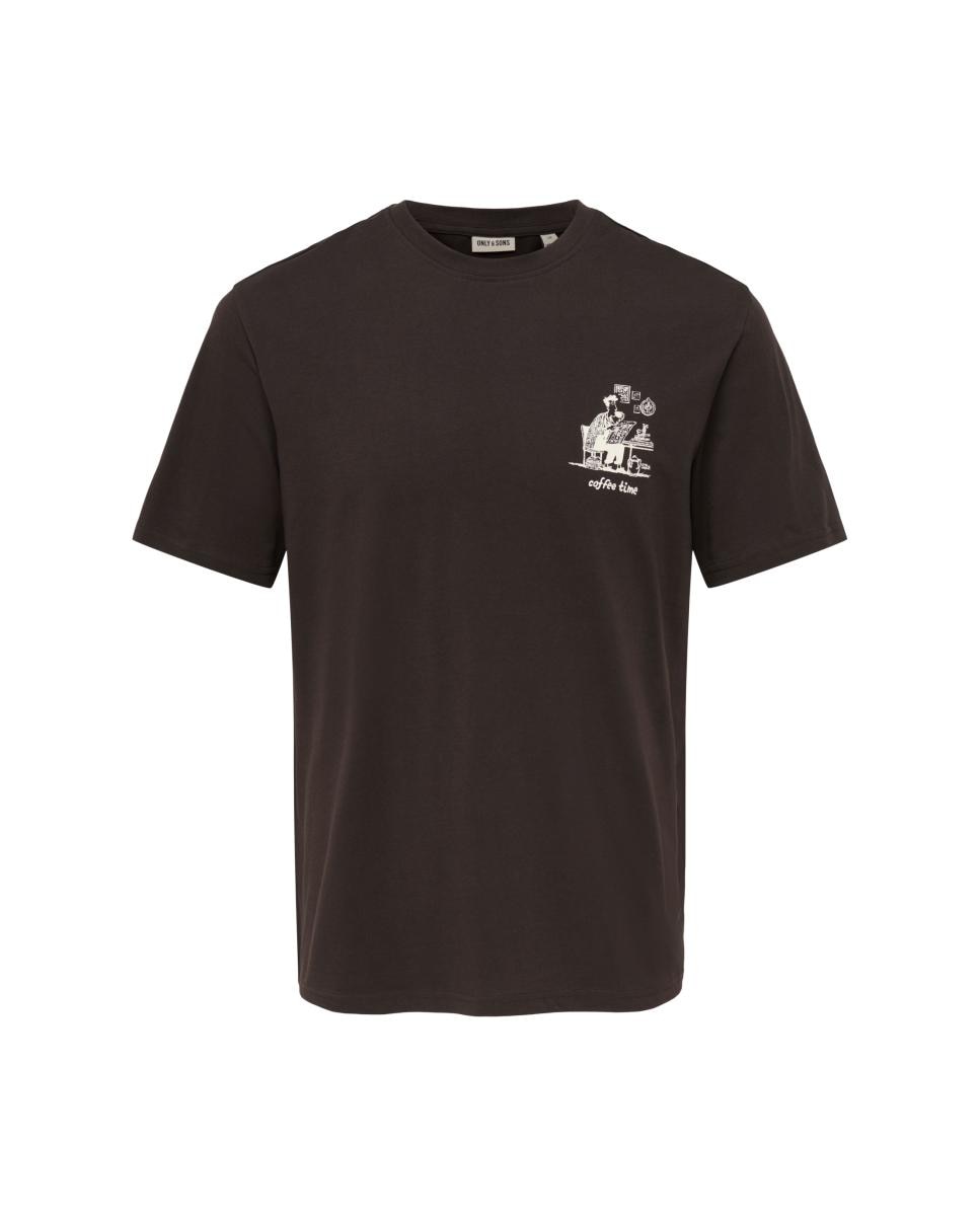 Camiseta de hombre de manga corta con detalle frontal - Only & Sons - Marrón oscuro Marrón oscuro-2