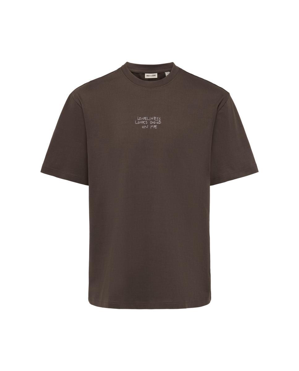 T-Shirt de Gola Redonda Castanho-2