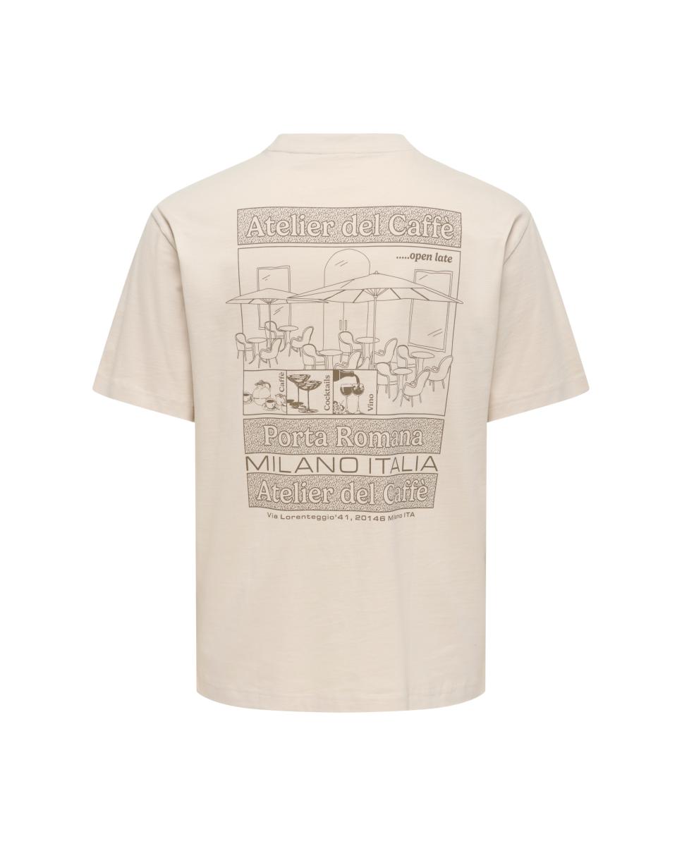 T-shirt com Decote Redondo e Detalhe na Frente Bege-2