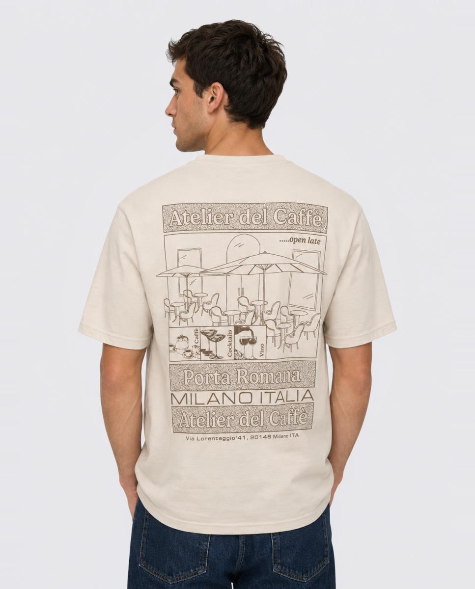 T-shirt com Decote Redondo e Detalhe na Frente Bege-3