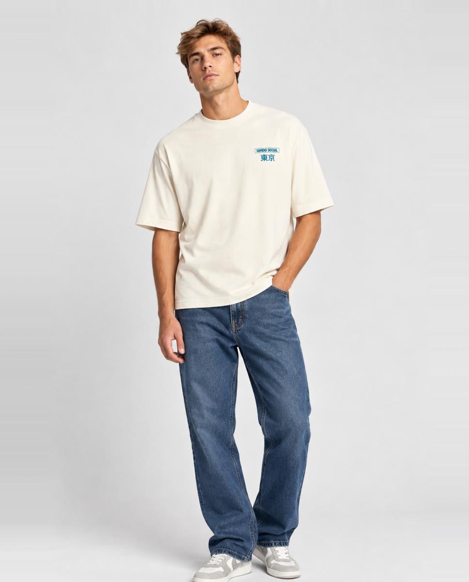Camiseta de hombre manga corta. Relaxed fit. 100% Algodón orgánico. - Only & Sons - Crema Crema-1